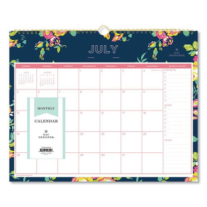 Blue Sky Day Designer Peyton Academic Wall Calendar Floral Artwork 15 X 12 White/navy Sheets 12-month (july-june): 2022-2023 - School
