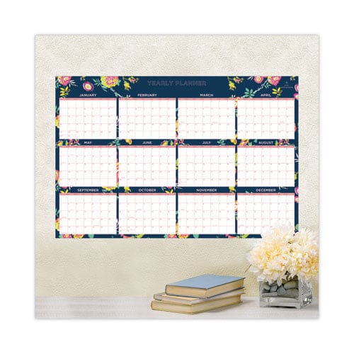 Blue Sky Day Designer Peyton Laminated Erasable Wall Calendar Floral Artwork 36 X 24 White/navy Sheets 12-month (jan-dec): 2023 - School