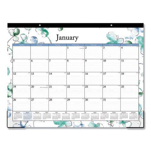 Blue Sky Lindley Desk Pad Floral Artwork 17 X 11 White/blue/green Sheets Black Binding Clear Corners 12-month (jan-dec): 2023 - School