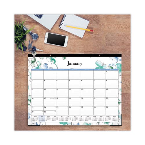 Blue Sky Lindley Desk Pad Floral Artwork 22 X 17 White/blue/green Sheets Black Binding Clear Corners 12-month (jan-dec): 2023 - School