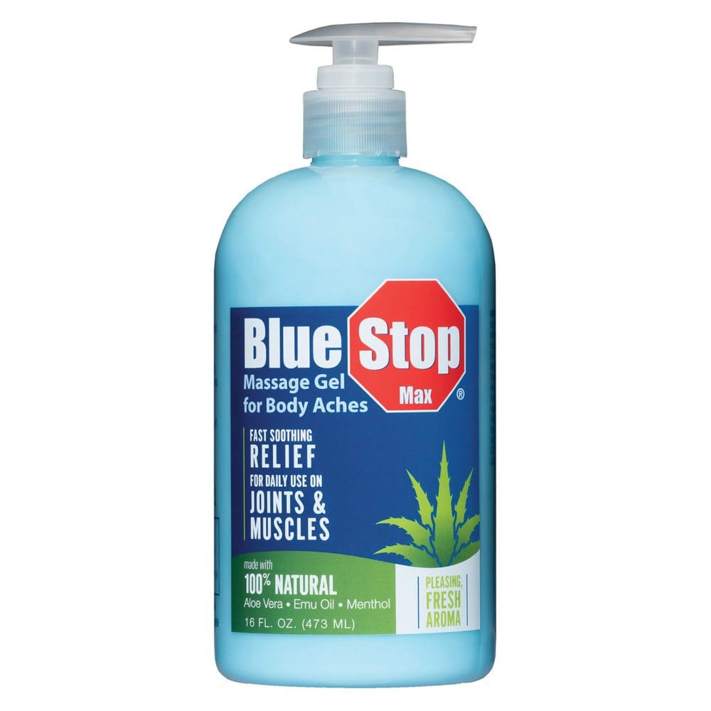 Blue Stop Max Massage Gel for Body Aches (16 fl. oz.) - Pain Relief - Blue Stop