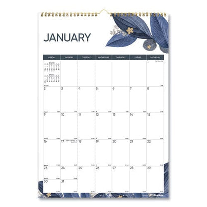 Blueline 12-month Colorful Wall Calendar Watercolor Gold Detail Floral Artwork 12 X 17 White Sheets 12-month (jan To Dec): 2023 - School