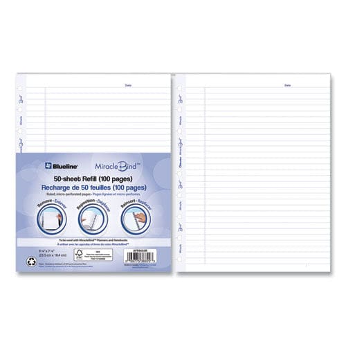 Blueline Miraclebind Ruled Paper Refill Sheets For All Miraclebind Notebooks And Planners 9.25 X 7.25 White/blue Sheets Undated - School