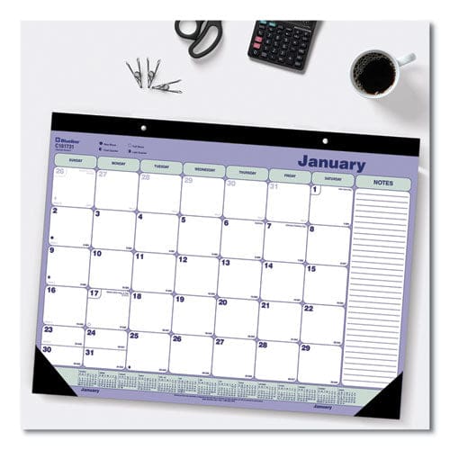 Blueline Monthly Desk Pad Calendar 21.25 X 16 White/blue/green Sheets Black Binding Black Corners 12-month (jan To Dec): 2023 - School