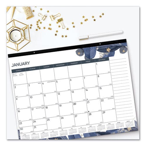 Blueline Monthly Desk Pad Calendar Gold Detail Floral Artwork 22 X 17 Black Binding Clear Corners 12-month (jan-dec): 2023 - School Supplies