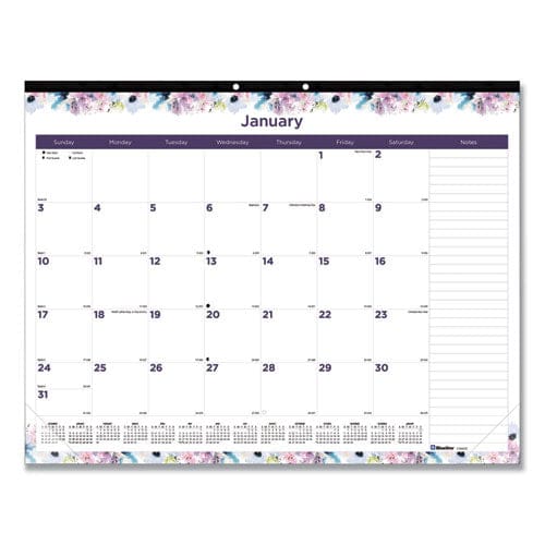 Blueline Passion Monthly Deskpad Calendar Floral Artwork 22 X 17 White/multicolor Sheets Black Binding 12-month (jan-dec): 2023 - School