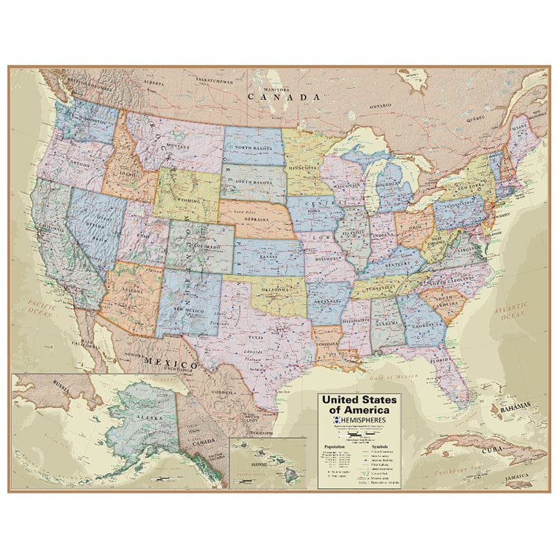 Boardroom Series Usa Wall Map Hemispheres Laminated (Pack of 2) - Maps & Map Skills - Round World Products