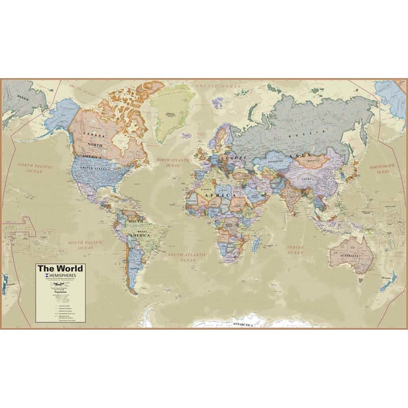 Boardroom Series World Wall Map Hemispheres Laminated (Pack of 2) - Maps & Map Skills - Round World Products