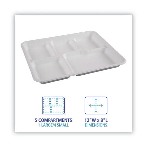 Boardwalk Bagasse Dinnerware 5-compartment Tray 10 X 8 White 500/carton - Food Service - Boardwalk®