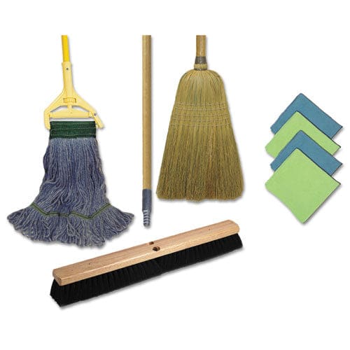 Boardwalk Cleaning Kit Medium Blue Cotton/rayon/synthetic Head 60 Natural/yellow Wood/metal Handle - Janitorial & Sanitation - Boardwalk®