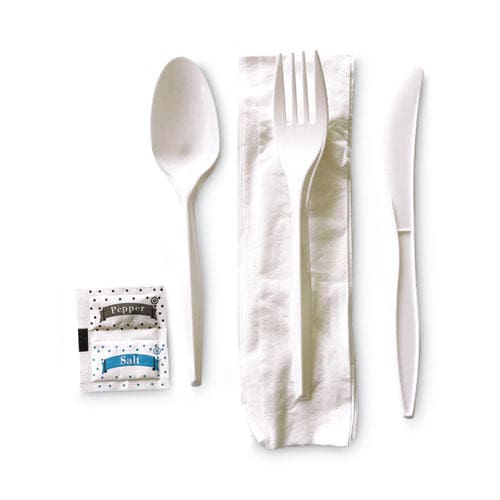 Boardwalk Cutlery Kit Plastic Fork/spoon/knife/salt/polypropylene/napkin White 250/carton - Food Service - Boardwalk®