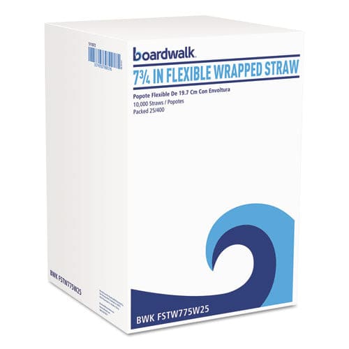 Boardwalk Flexible Wrapped Straws 7.75 Plastic White 500/pack 20 Packs/carton - Food Service - Boardwalk®
