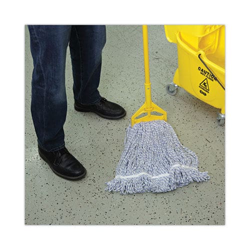 Boardwalk Mop Head Floor Finish Narrow Rayon/polyester Medium White/blue 12/carton - Janitorial & Sanitation - Boardwalk®