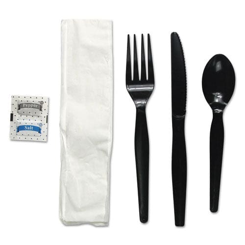 Boardwalk Six-piece Cutlery Kit Condiment/fork/knife/napkin/spoon Heavyweight Black 250/carton - Food Service - Boardwalk®