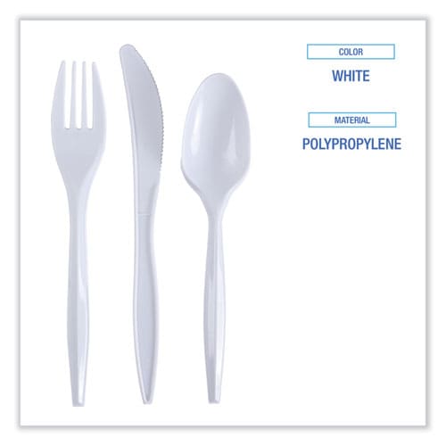 Boardwalk Three-piece Cutlery Kit Fork/knife/teaspoon Polypropylene White 250/carton - Food Service - Boardwalk®