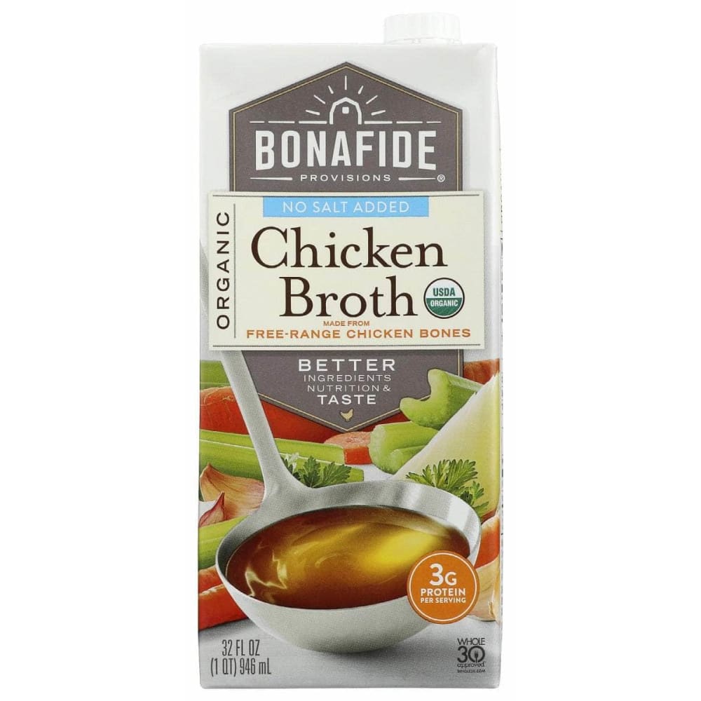 BONAFIDE Grocery > Soups & Stocks BONAFIDE: Broth Chicken No Salt Og, 32 fo