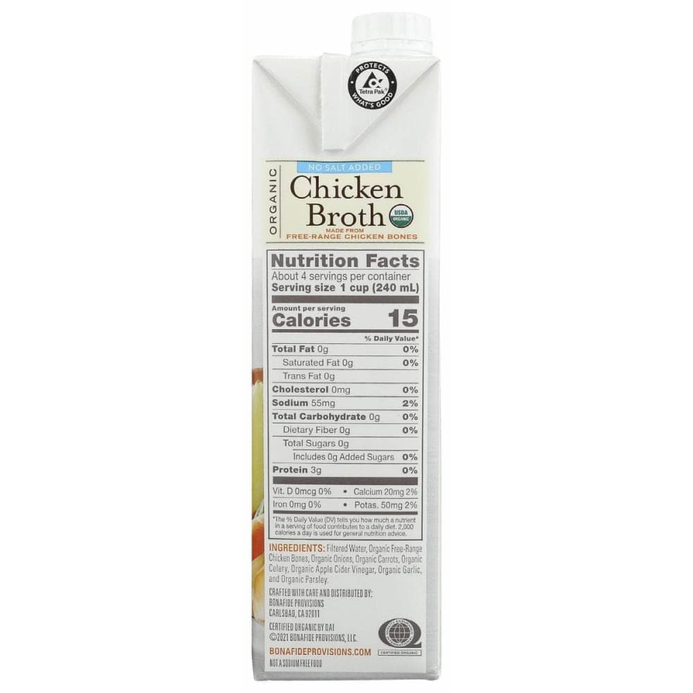 BONAFIDE Grocery > Soups & Stocks BONAFIDE: Broth Chicken No Salt Og, 32 fo