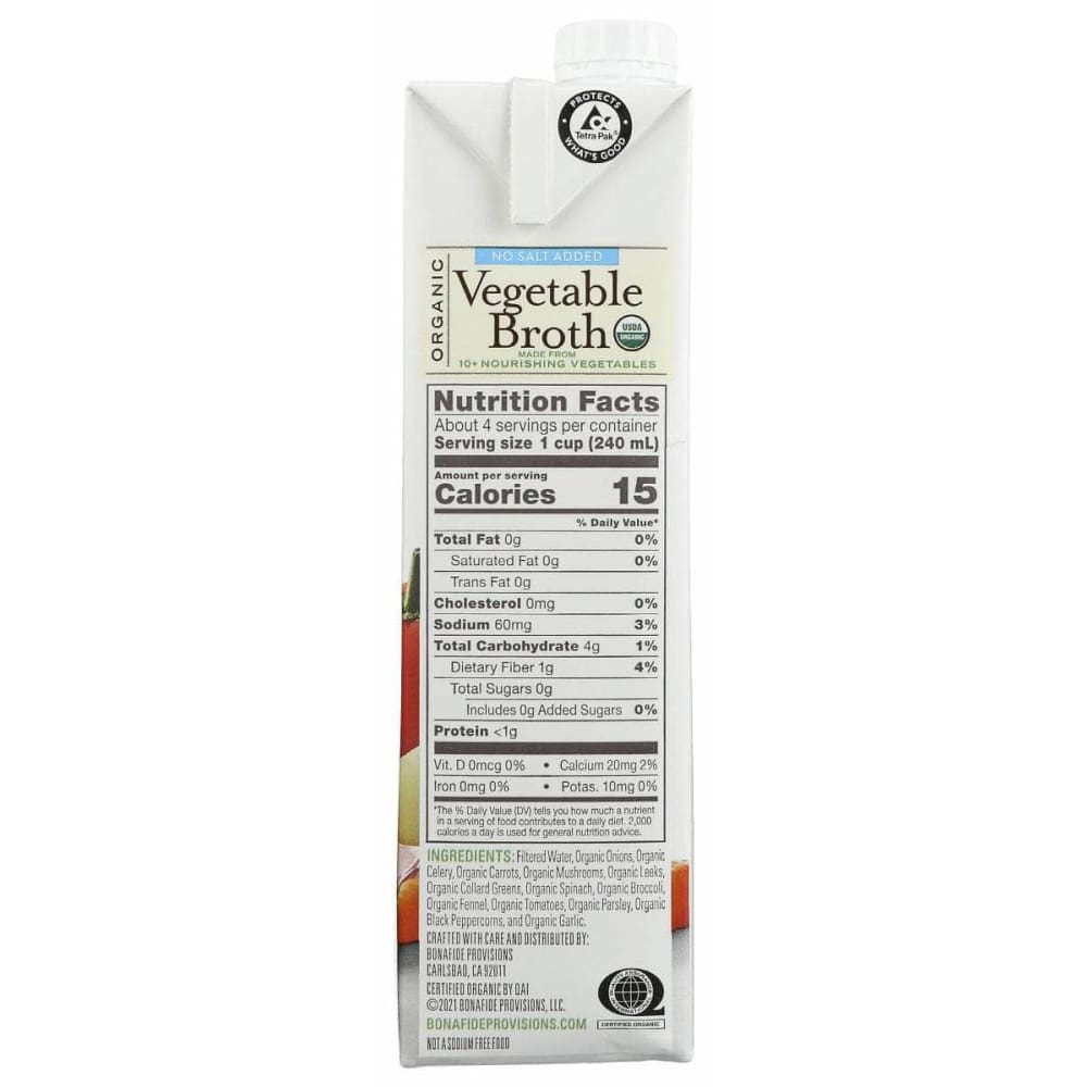 BONAFIDE Grocery > Soups & Stocks BONAFIDE: Broth Vegetable Nsa Og, 32 fo
