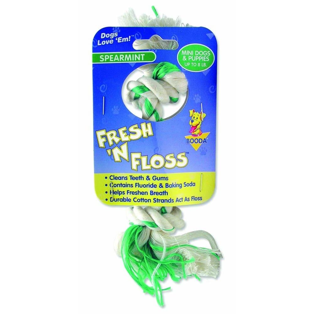 Booda Fresh N Floss 2-Knot Rope Bone Dog Toy Spearmint 2 Knots Rope Bone Green Extra Small - Pet Supplies - Booda
