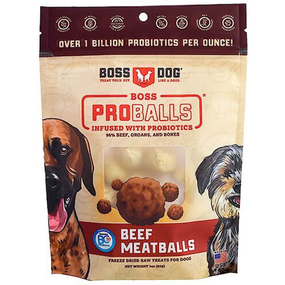 Boss Dog Treat Freeze Dried Raw Meatball Pouch Beef 3oz - Pet Supplies - Boss Dog