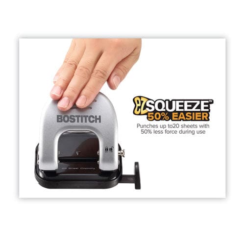 Bostitch 20-sheet Ez Squeeze Two-hole Punch 9/32 Holes Black/silver - Office - Bostitch®