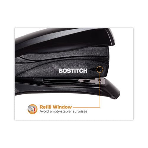 Bostitch Inspire Spring-powered Half-strip Compact Stapler 15-sheet Capacity Black - School Supplies - Bostitch®