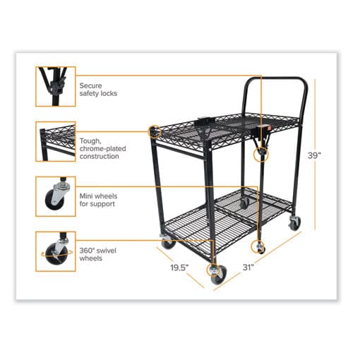 Bostitch Stowaway Folding Carts Metal 2 Shelves 250 Lb Capacity 29.63 X 37.25 X 18 Black - Janitorial & Sanitation - Bostitch®