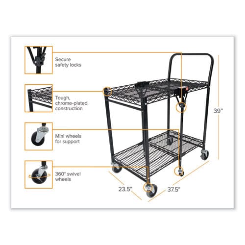 Bostitch Stowaway Folding Carts Metal 2 Shelves 250 Lb Capacity 35 X 37.25 X 22 Black - Janitorial & Sanitation - Bostitch®