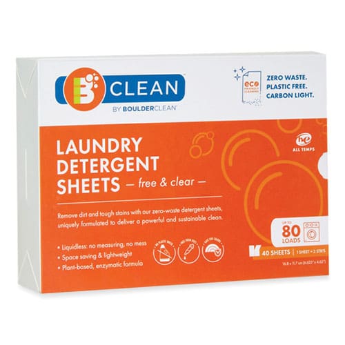 Boulder Clean Laundry Detergent Sheets Free And Clear 40/pack 12 Packs/carton - Janitorial & Sanitation - Boulder Clean