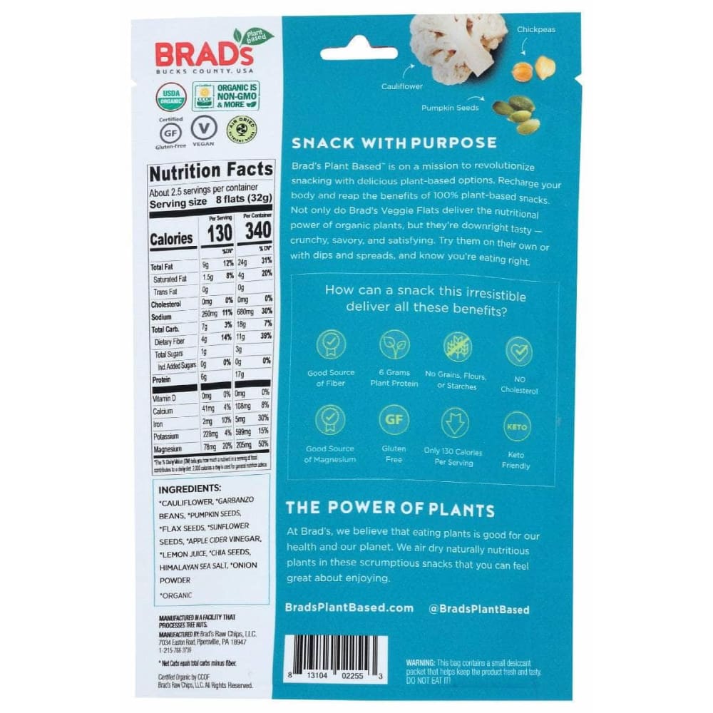 BRADS PLANT BASED Brads Plant Based Veggie Flats Sea Salt Cauliflower, 3 Oz