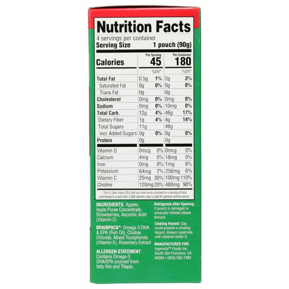 Brainiac Applesauce Strawberry Kids 4Pk, 12.8 Oz (Case of 4) ShelHealth