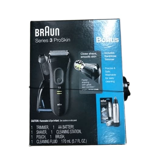 Braun Series 3 ProSkin 3070cc Electric Shaver with Clean and Charge Station and Bonus Ear and Nose Trimmer - ShelHealth.Com
