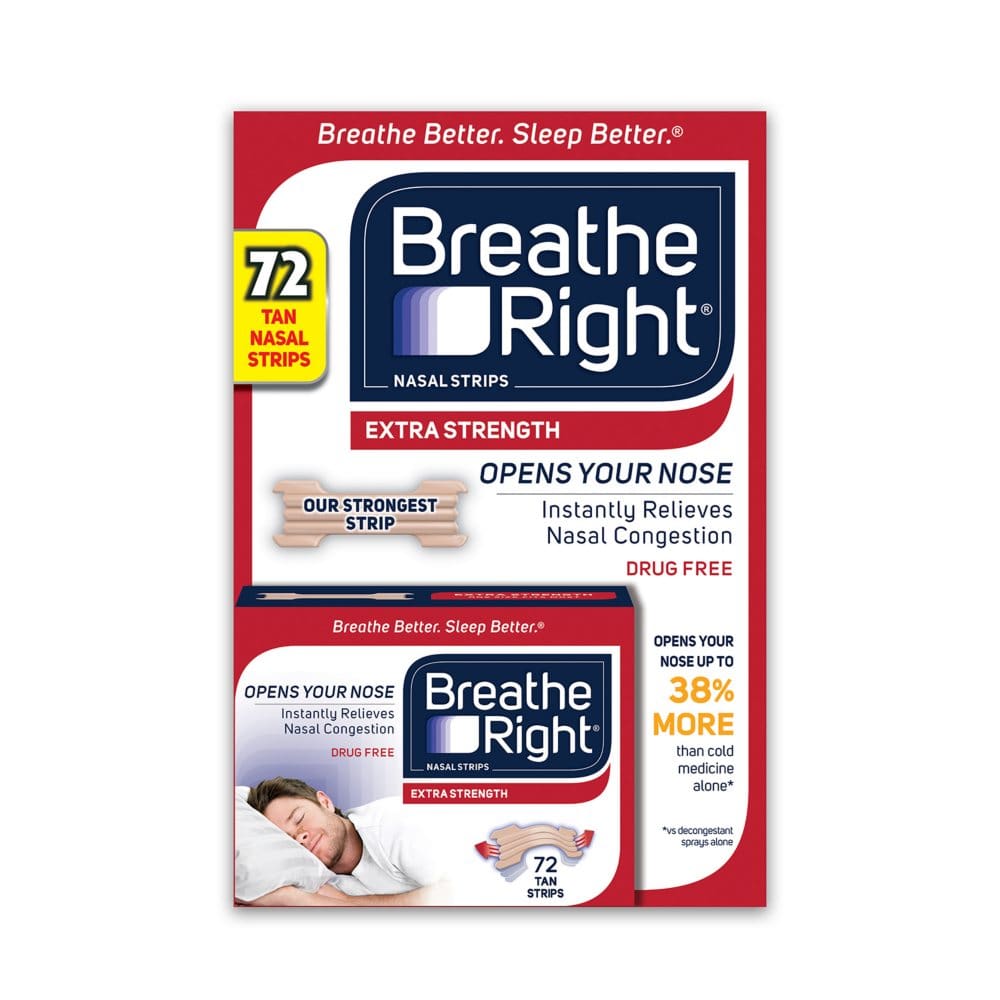 Breathe Right Nasal Strips Extra Strength Tan Help Stop Snoring For Sensitive Skin (72 ct.) - Allergy & Sinus - Breathe Right