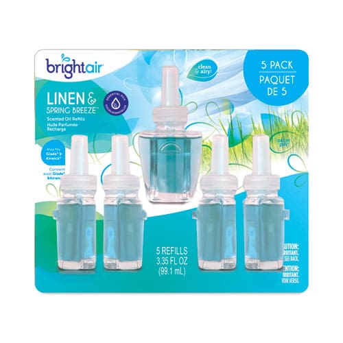 BRIGHT Air Electric Scented Oil Air Freshener Refill Linen And Spring Breeze 0.67 Oz Bottle 5/pack 6 Pack/carton - Janitorial & Sanitation -