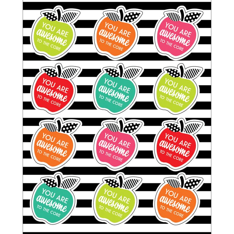 Brights Motivational Apples Stickrs Black White & Stylish (Pack of 12) - Stickers - Carson Dellosa Education