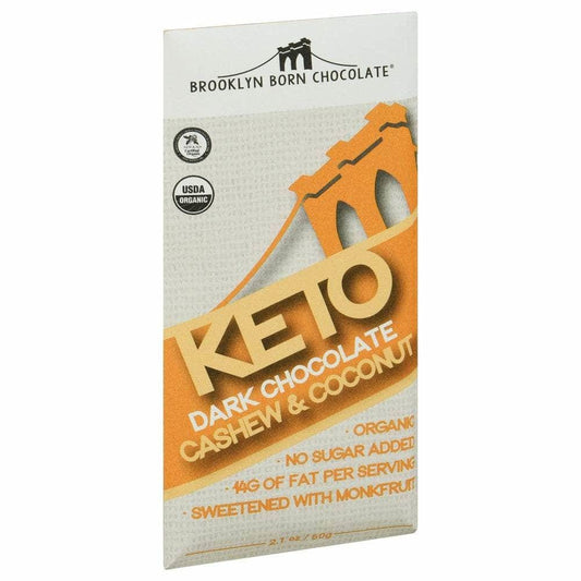 BROOKLYN BORN CHOCOLATE Grocery > Refrigerated BROOKLYN BORN CHOCOLATE: Keto Dark Chocolate Cashew Butter and Coconut Bar, 2.1 oz