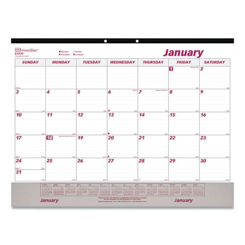 Brownline Monthly Desk Pad Calendar 22 X 17 White/burgundy Sheets Black Binding Clear Corners 12-month (jan To Dec): 2023 - School Supplies