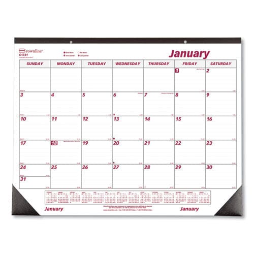 Brownline Monthly Desk Pad Calendar 22 X 17 White/burgundy Sheets Black Binding Black Corners 12-month (jan To Dec): 2023 - School Supplies
