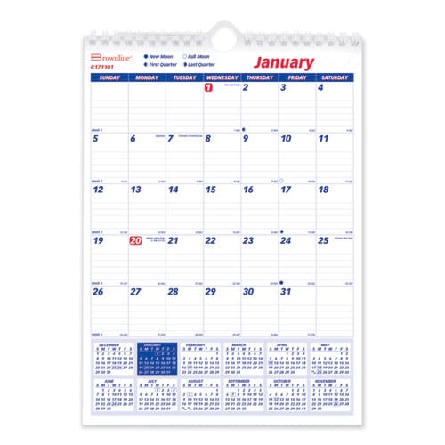 Brownline Twin-wirebound Wall Calendar One Month Per Page 8 X 11 White Sheets 12-month (jan To Dec): 2023 - School Supplies - Brownline®