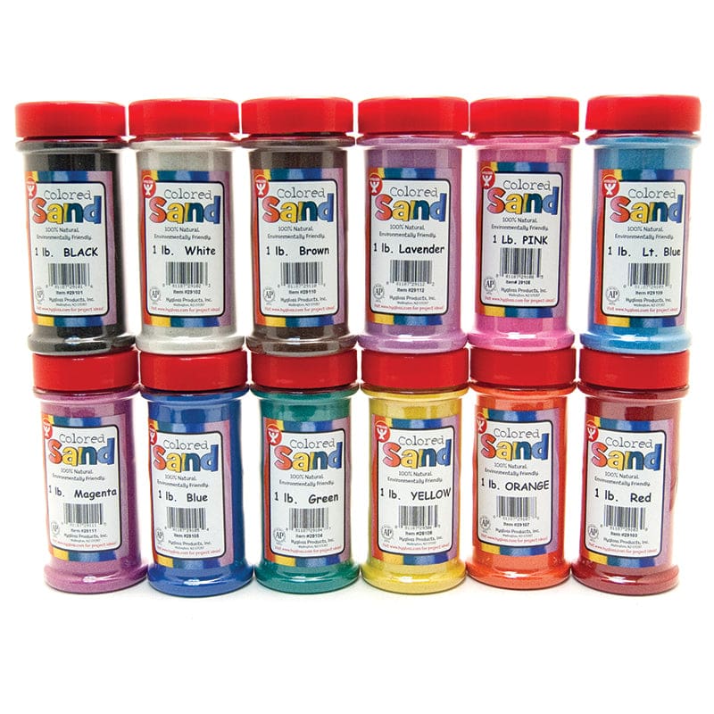 Bucket O Sand 12 Asstd Colors 1 Lb Each - Sand - Hygloss Products Inc.