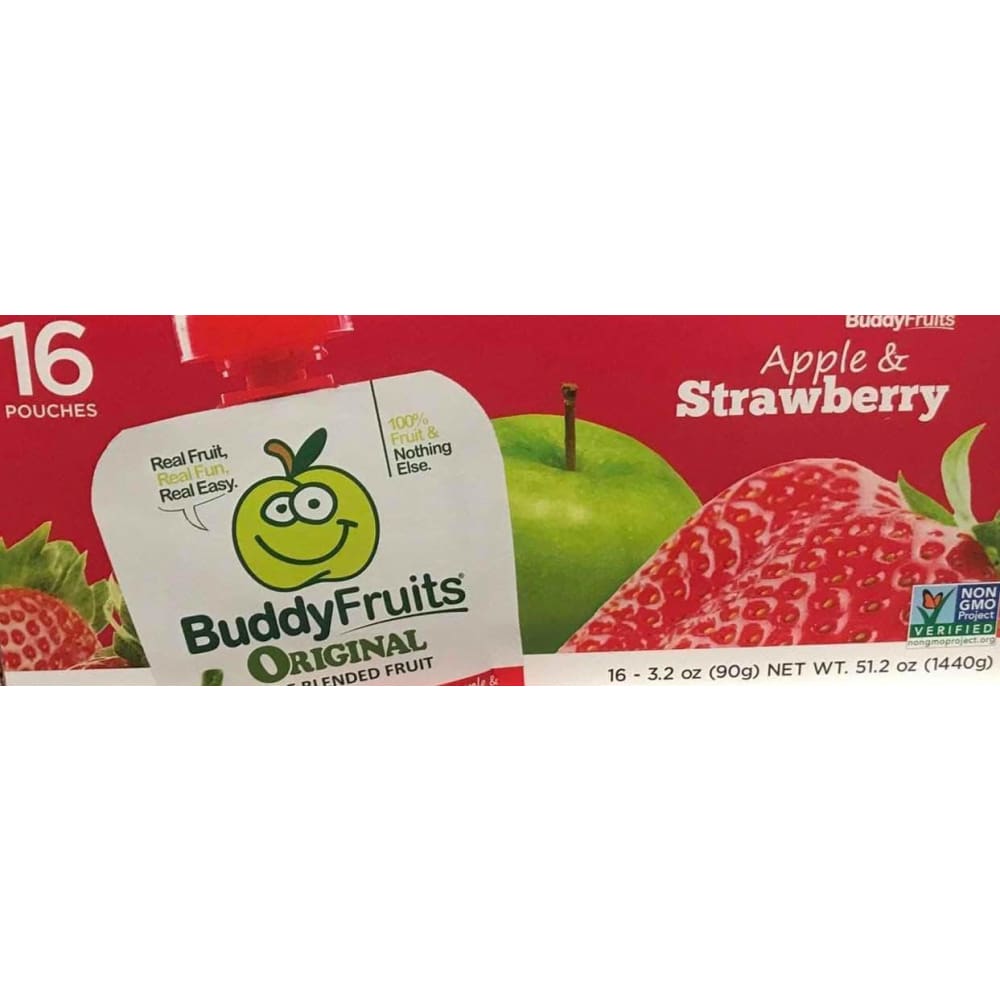 Buddy Fruits Pure Blended Fruit To Go, Apple & Strawberry, 3.2 Ounce Packages (Pack of 16) - ShelHealth.Com