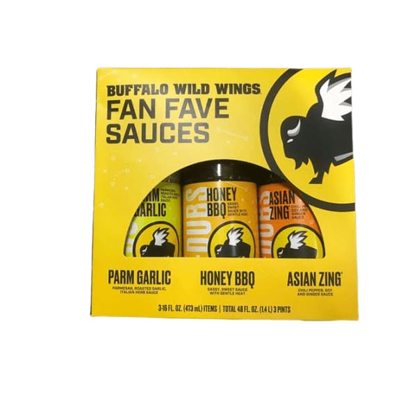 Buffalo Wild Wings Fan Fave Sauces - Parmesan Garlic, Honey BBQ, Asian Zing (3-16 oz Bottles Total) - ShelHealth.Com