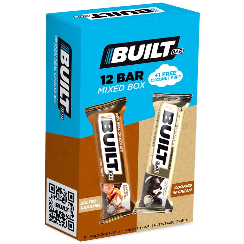 Built Protein Bar Mixed Box Salted Caramel Cookies ’N Cream + 1 Free Coconut Puff (13 pk.) - Diet Nutrition & Protein - Built Protein
