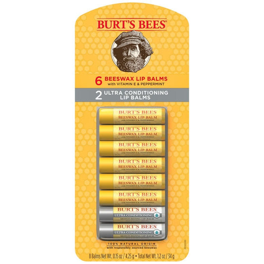Burt’s Bees 100% Natural Origin Moisturizing Lip Balm Original Beeswax & Ultra Conditioning 8 Tubes - Skin Care - Burt’s Bees