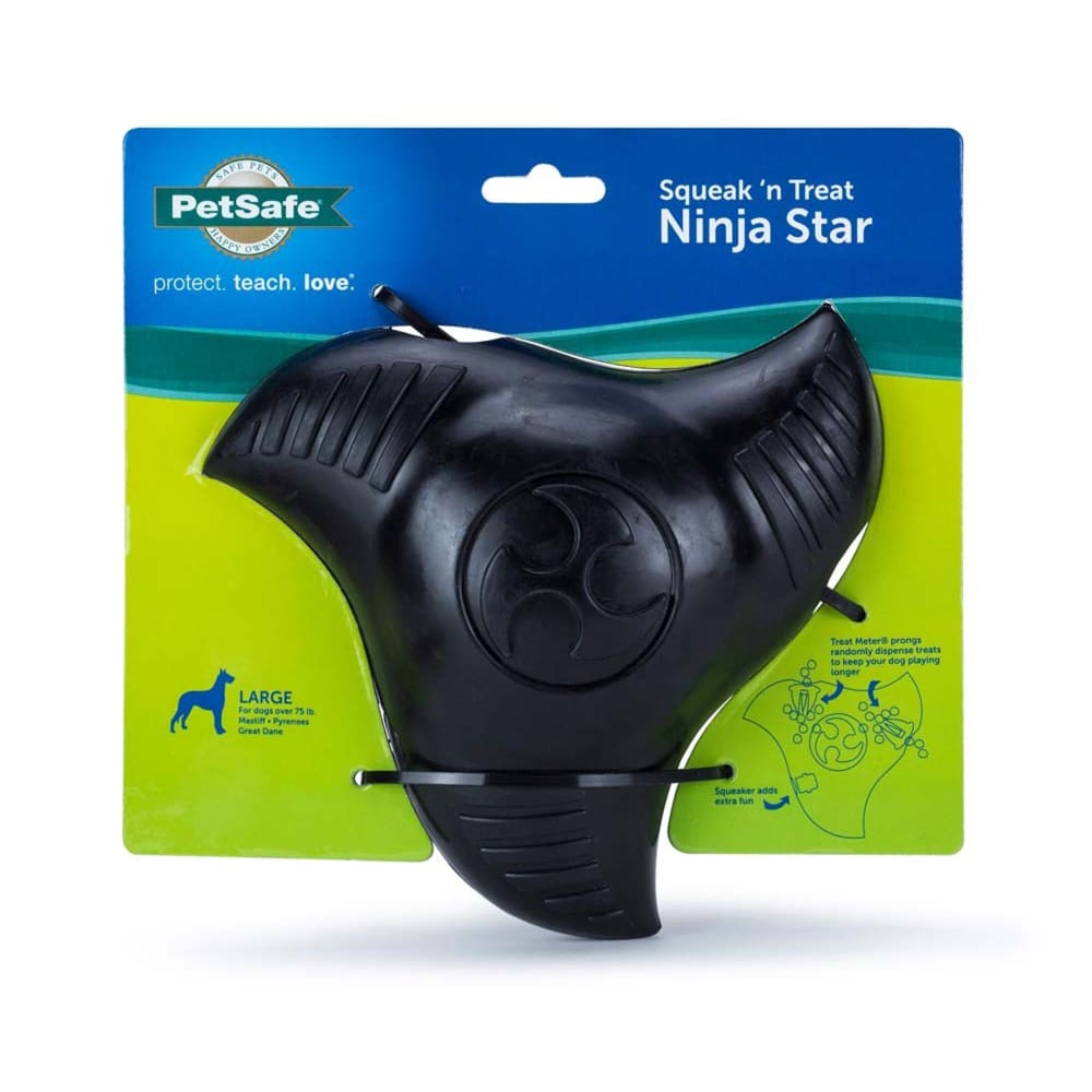 Busy Buddy Squeak N Treat Dog Toy Ninja Star Black Large 6 in - Pet Supplies - Busy Buddy