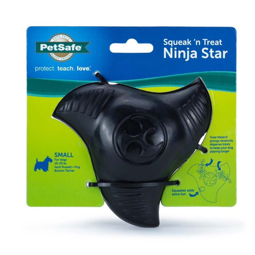 Busy Buddy Squeak N Treat Dog Toy Ninja Star Black Small 4 in - Pet Supplies - Busy Buddy