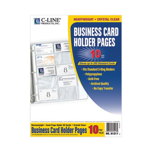 C-Line Business Card Binder Pages For 2 X 3.5 Cards Clear 20 Cards/sheet 10 Sheets/pack - Office - C-Line®