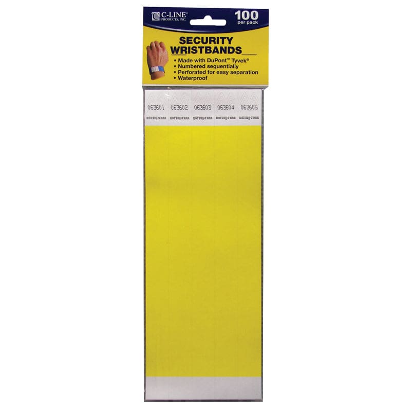 C Line Dupont Tyvek Yellow Security Wristbands 100Pk (Pack of 3) - Accessories - C-Line Products Inc