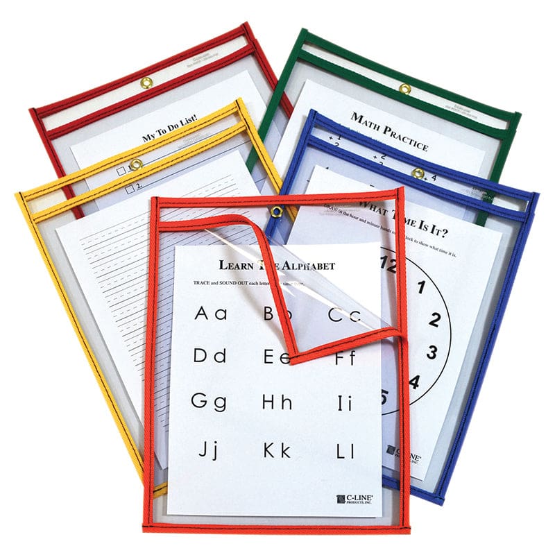 C-Line Easy Load Pockets 25Ct 9X12 Primary Colors - Dry Erase Sheets - C-Line Products Inc