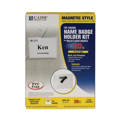 C-Line Magnetic Name Badge Holder Kit Horizontal 4w X 3h Clear 20/box - Office - C-Line®